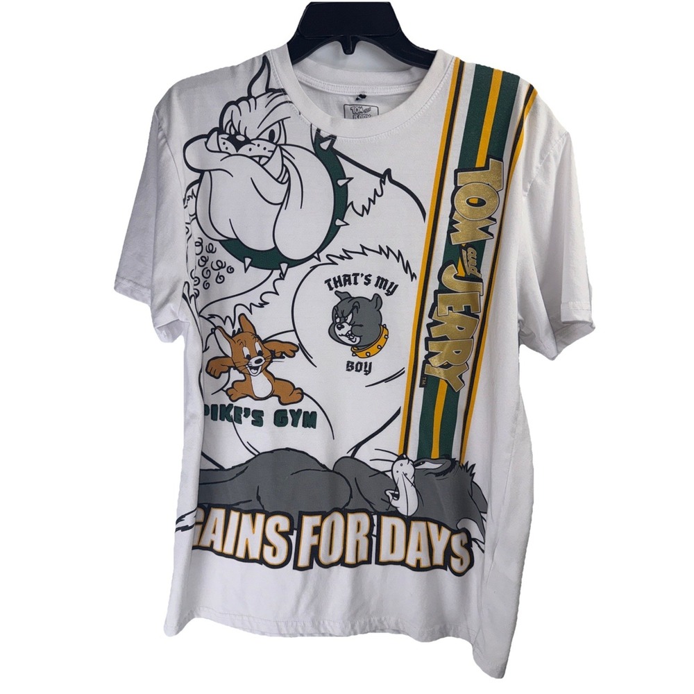 Tom and Jerry White Cotton T-shirt Mens‎ Xl Short Sleeve